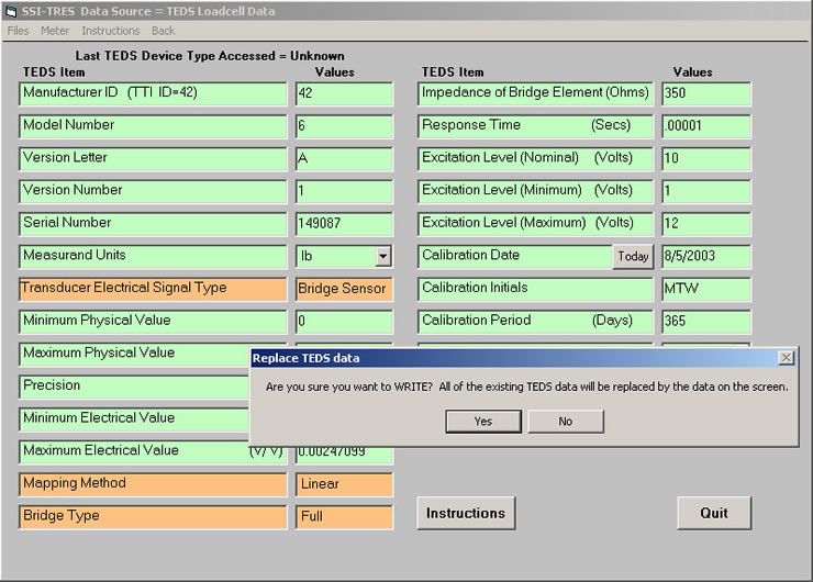 Editing a IEEE 1451.4 template - SSI-TRES TEDS Reader Editor Software Screen 7