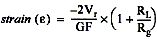 To convert voltage readings to strain units use the following equation