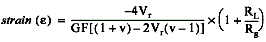 To convert voltage readings to strain units use the following equation