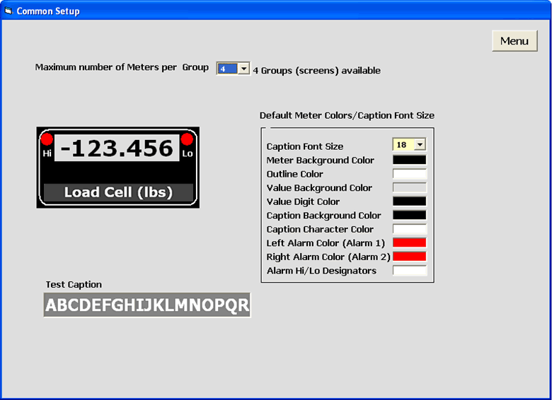 Common Setup Screen for Simulated DPM-3 Meters - Screen 1