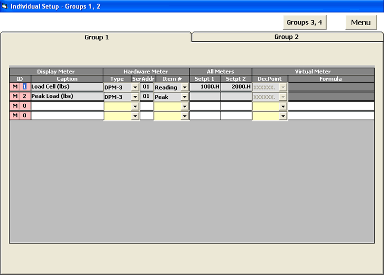 Common Setup Screen for Simulated DPM-3 Meters - Screen 2