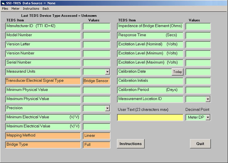 Blank IEEE 1451.4 template - SSI-TRES TEDS Reader Editor Software Screen 5