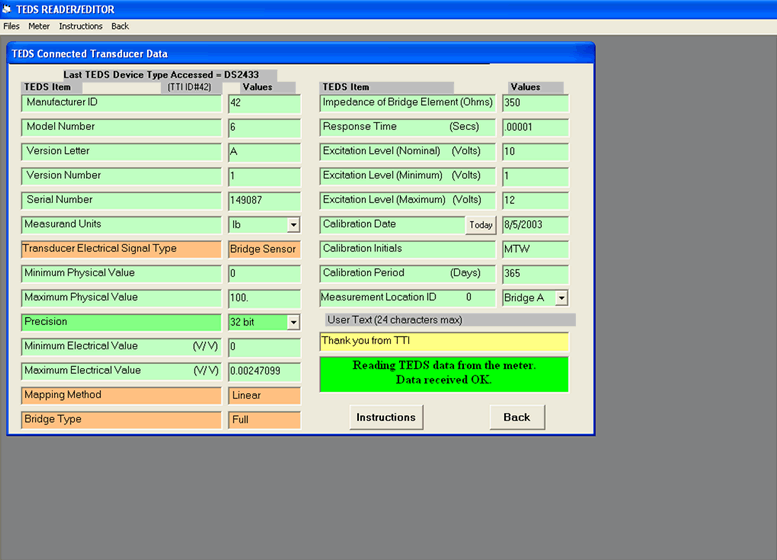 DPM-3-TRES TEDS Reader Editor Software - Screen 6